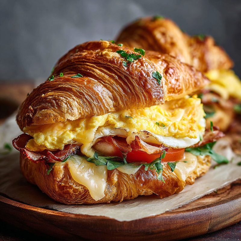 2 Eggs, Cheese and Meat on a Croissant